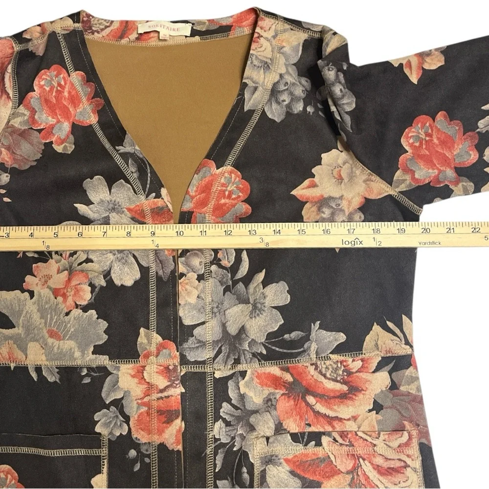 Solitaire Anthropologie Boho Floral Open Front Cardigan, Kimono, Suede Coat Sz M